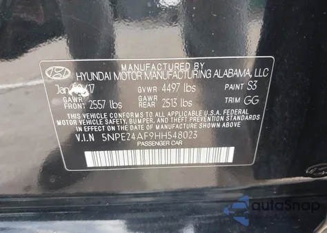 2017 Hyundai Sonata из США, поврежденный, VIN 5NPE24AF9HH548023